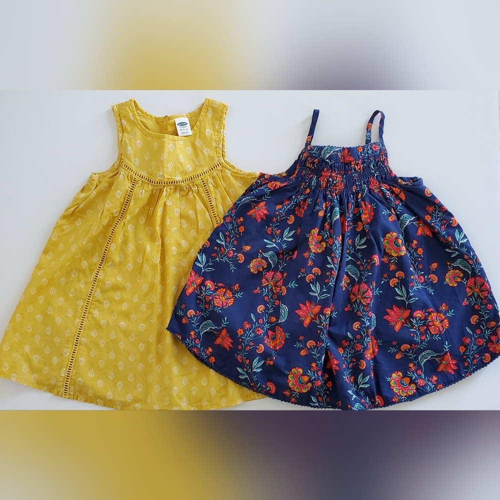 Old Navy 2 Sleeveless Dresses Gold & Navy Boho Print Size 18-24m
